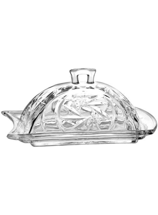 Glass Dish for serving Dates,butter, nuts and snacks, cheese, , salads , pickles, etc With Embossed Bee Decoration, Handle Lid. - Image 1